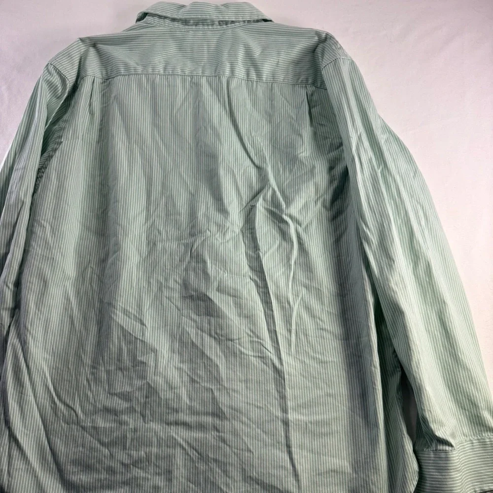 Banana Republic Shirt Mens XXL Green White Striped Cotton Non Iron Classic Fit